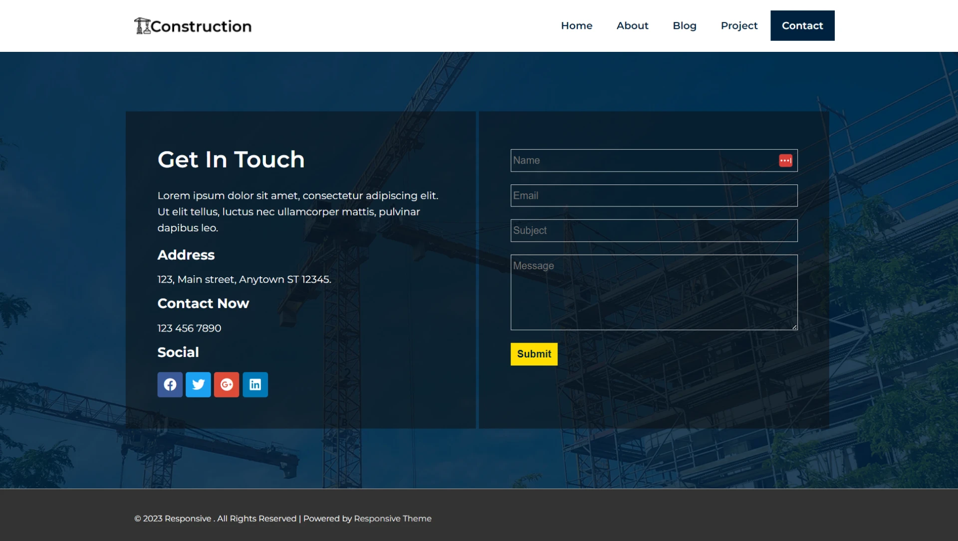 Free Construction Company Website Template