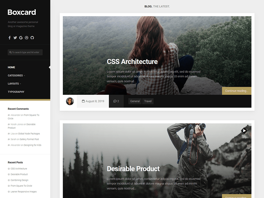 boxcard blog theme