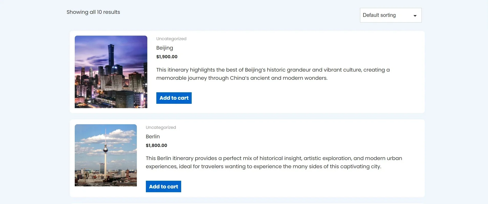 Travel Agency Tours page