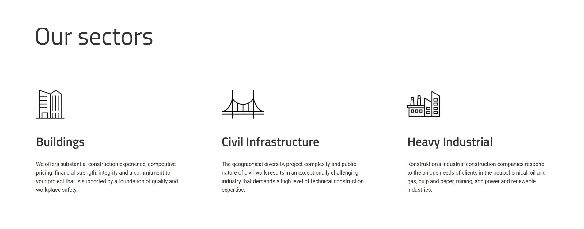One Page Construction Our Sectors section