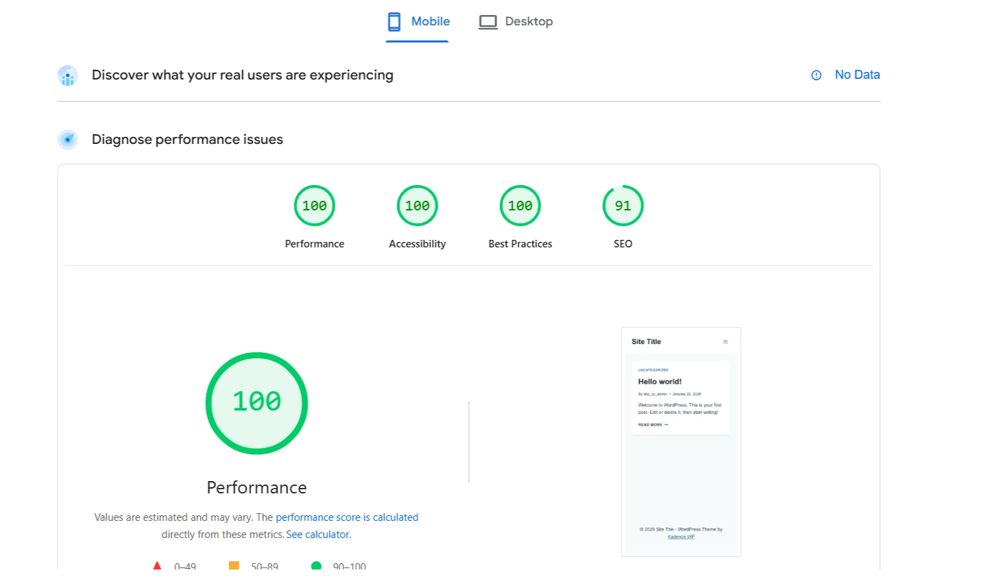 kedence pagespeed insight