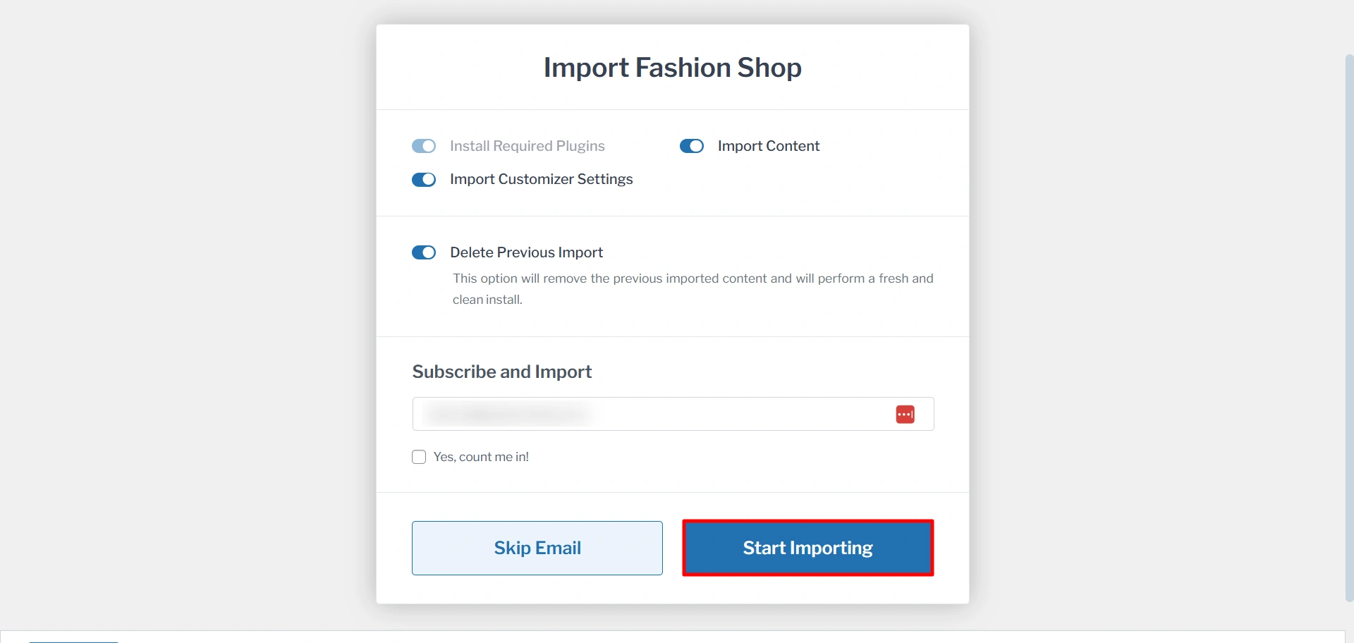 start importing buisness template