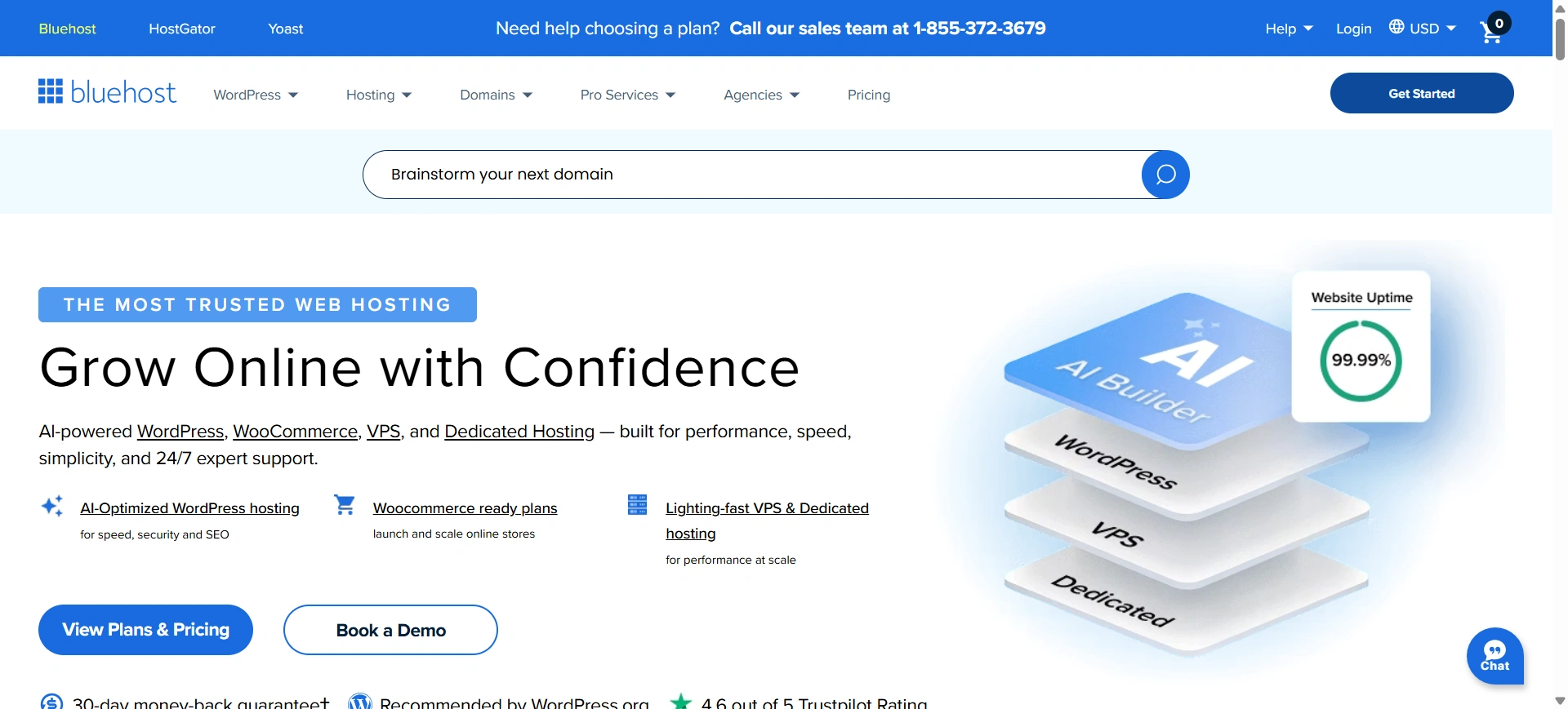 Bluehost Hosting provider webpage