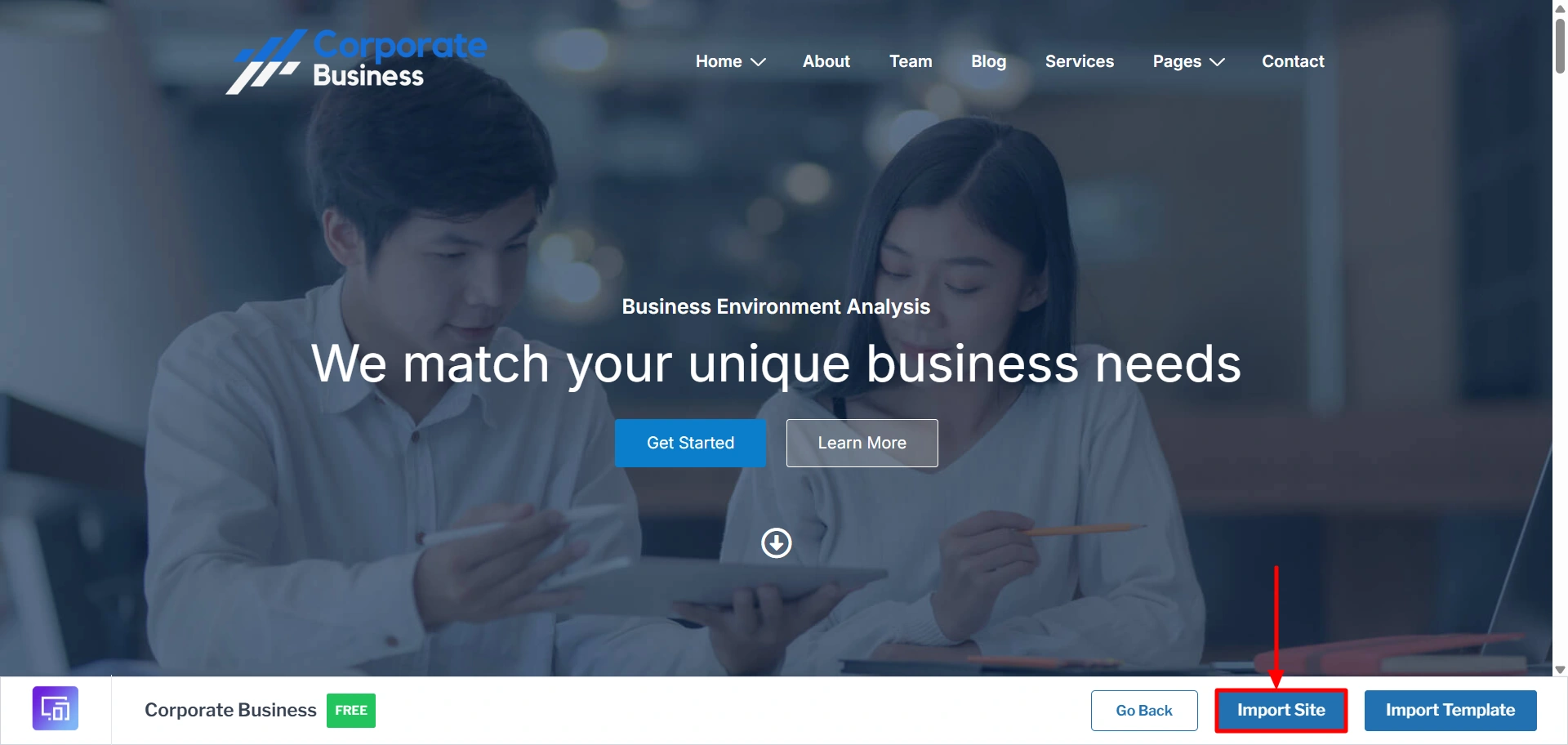 Import Corporate Business site 