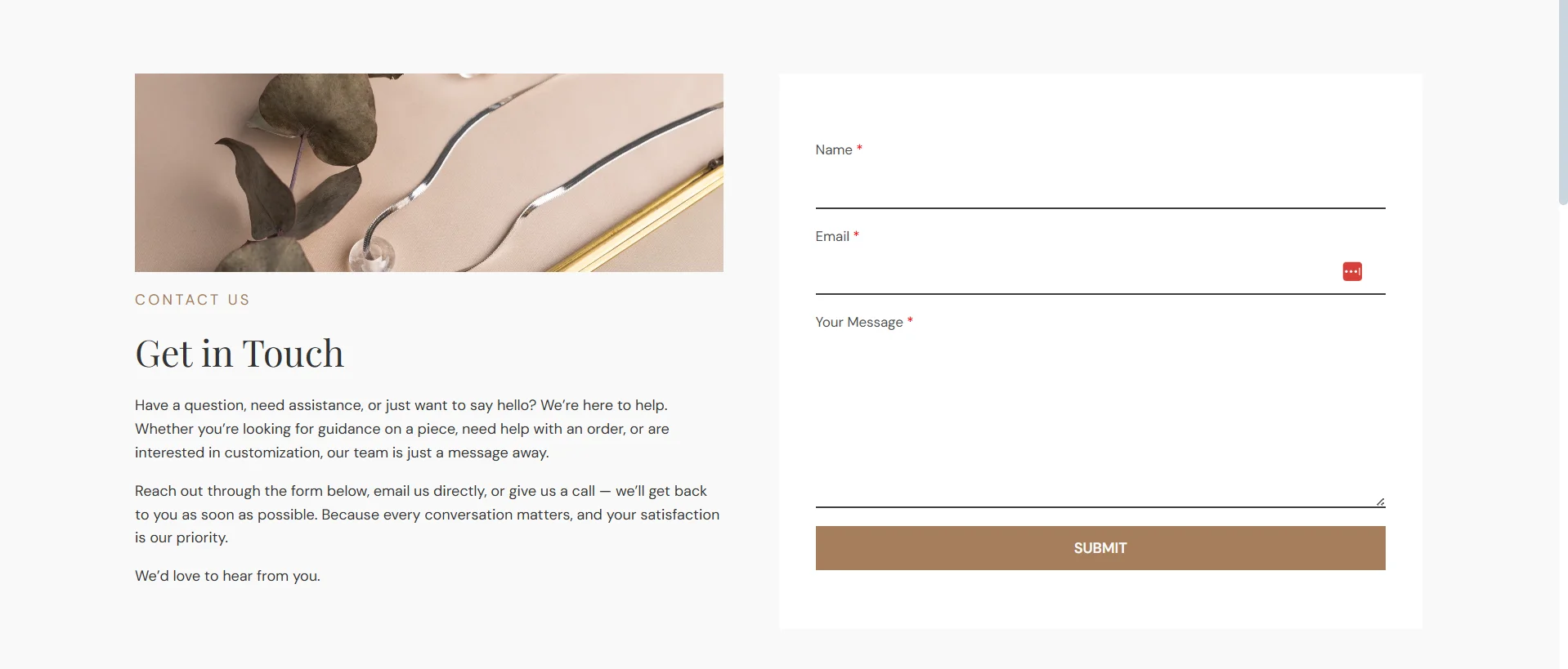 Jewellery template - contact page
