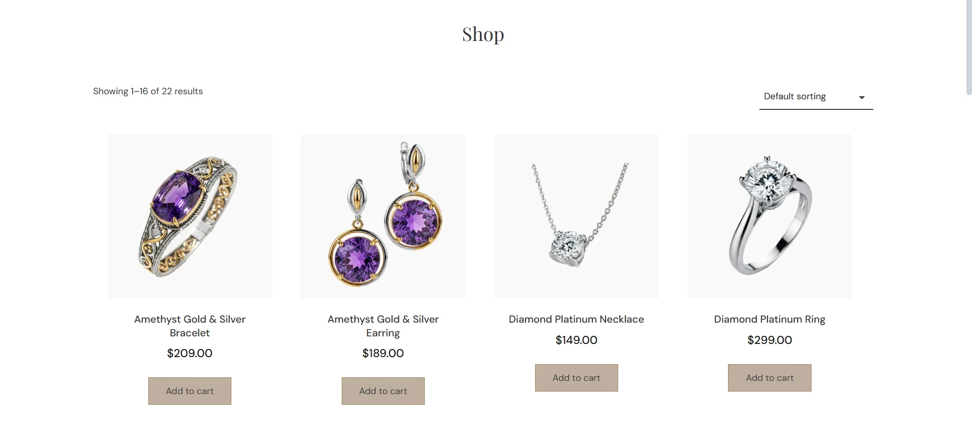 Jewellery template - shop page