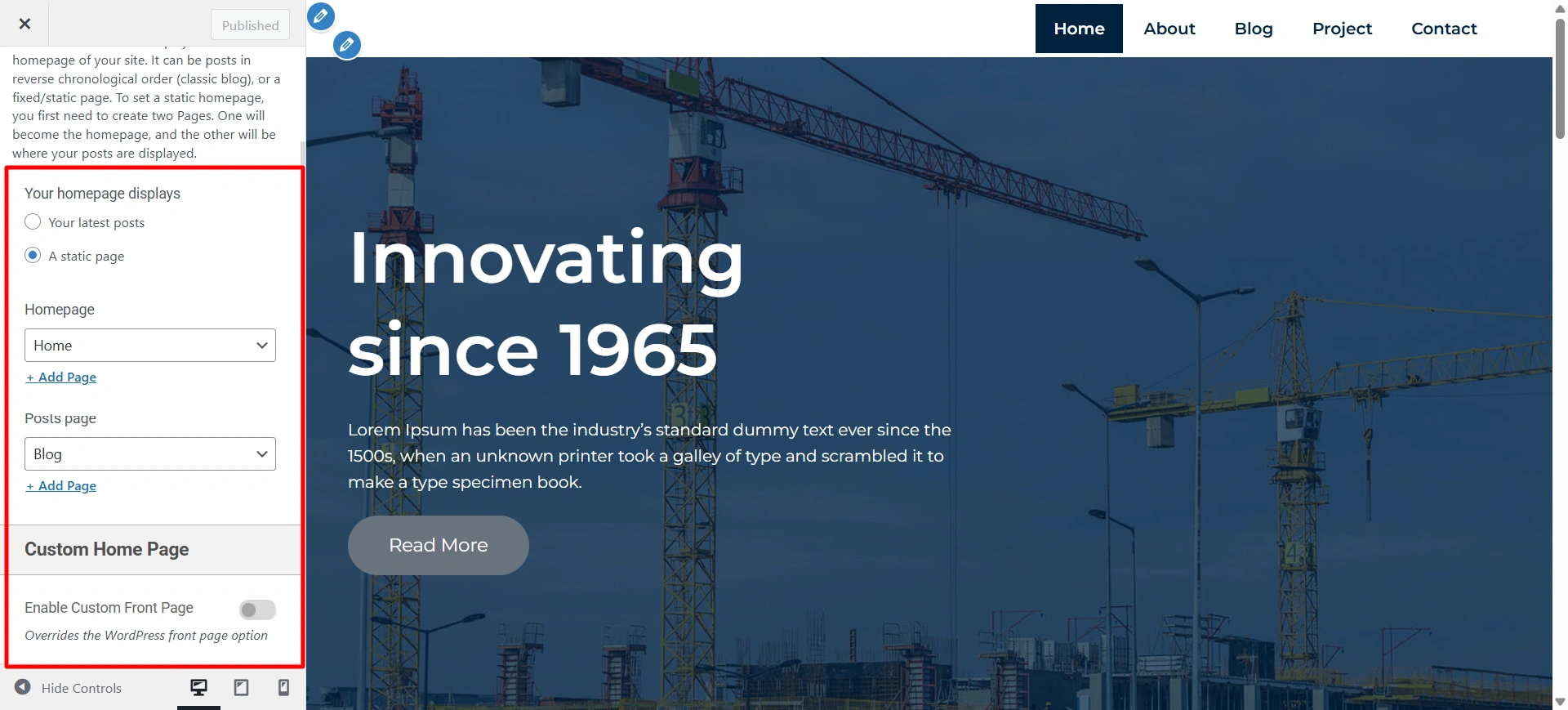 custom front page