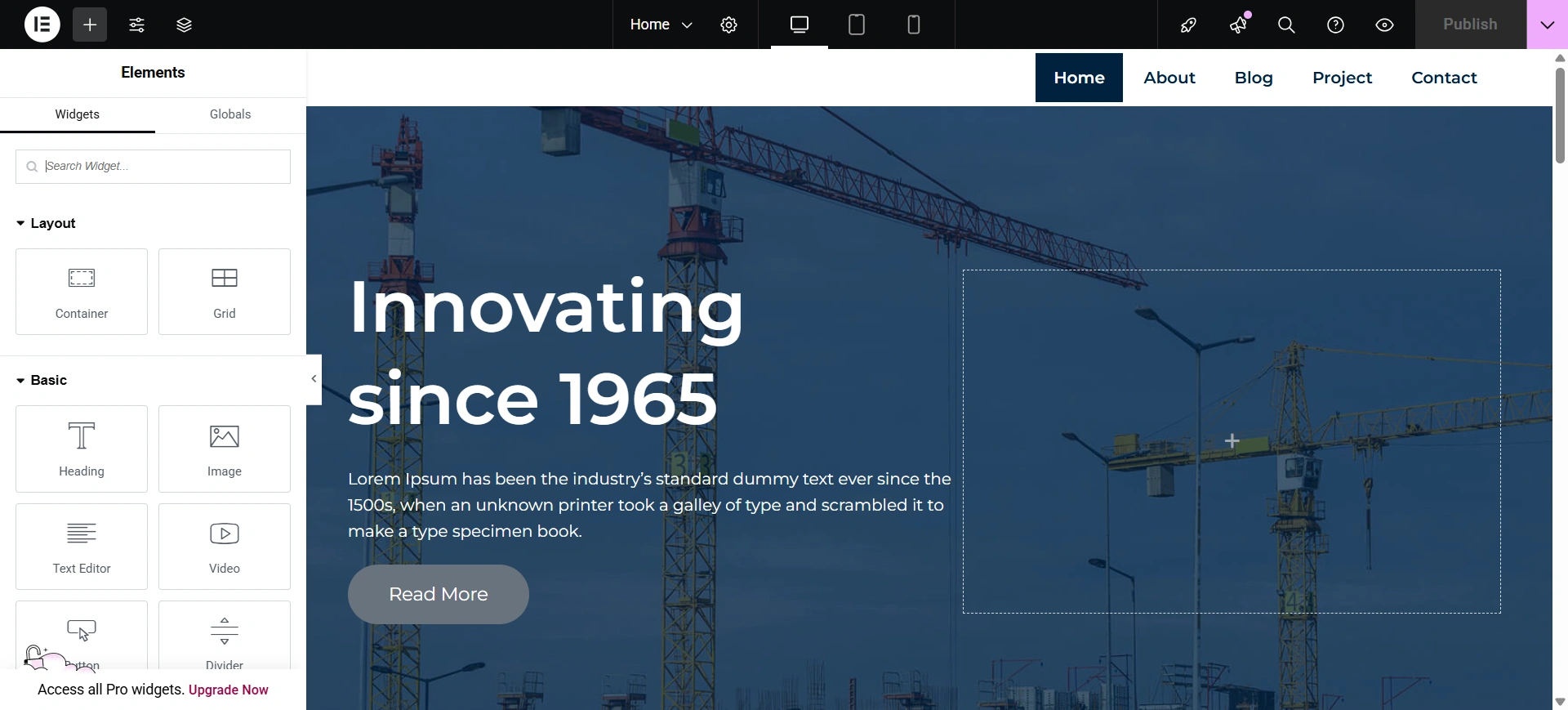 Edit the page with elementor