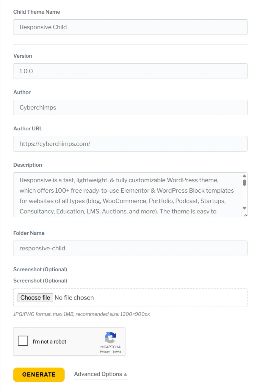 Adding Advanced Options the theme generator