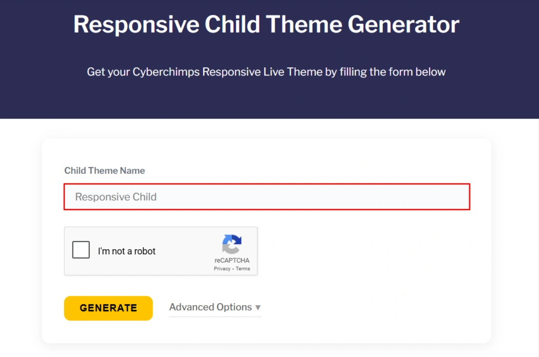 Opening Responsive Child Theme Generator