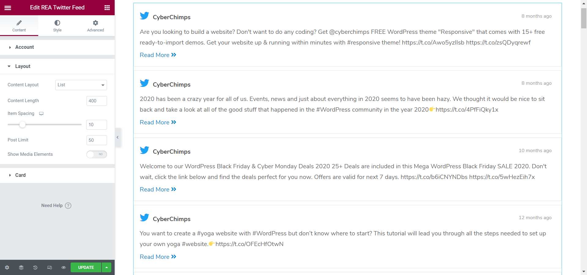 twitter feed on website