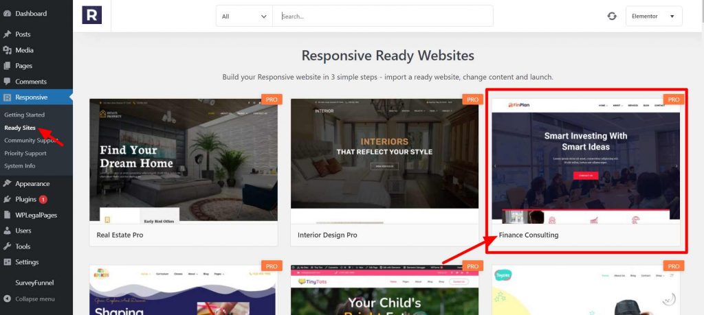 Importing Finance template using Responsive theme