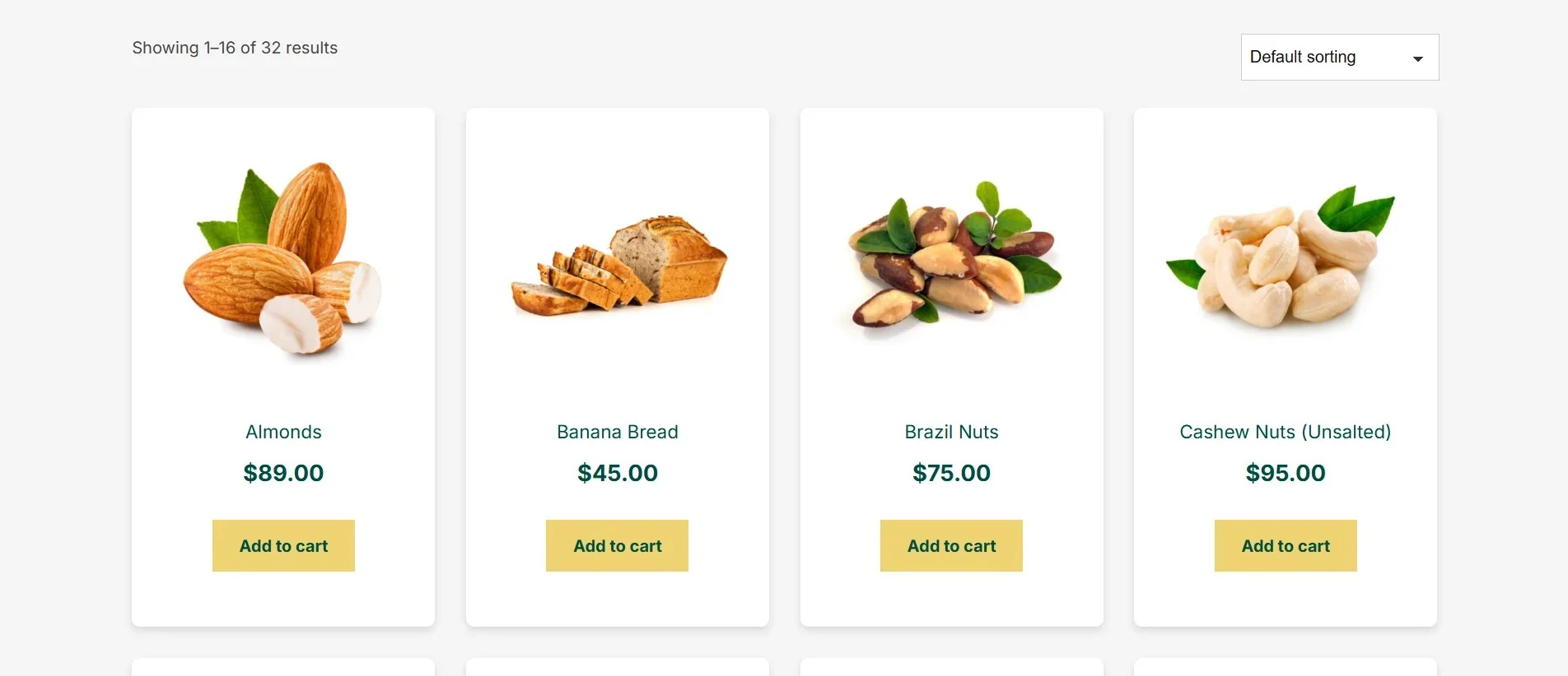 Organic product store - product listing page