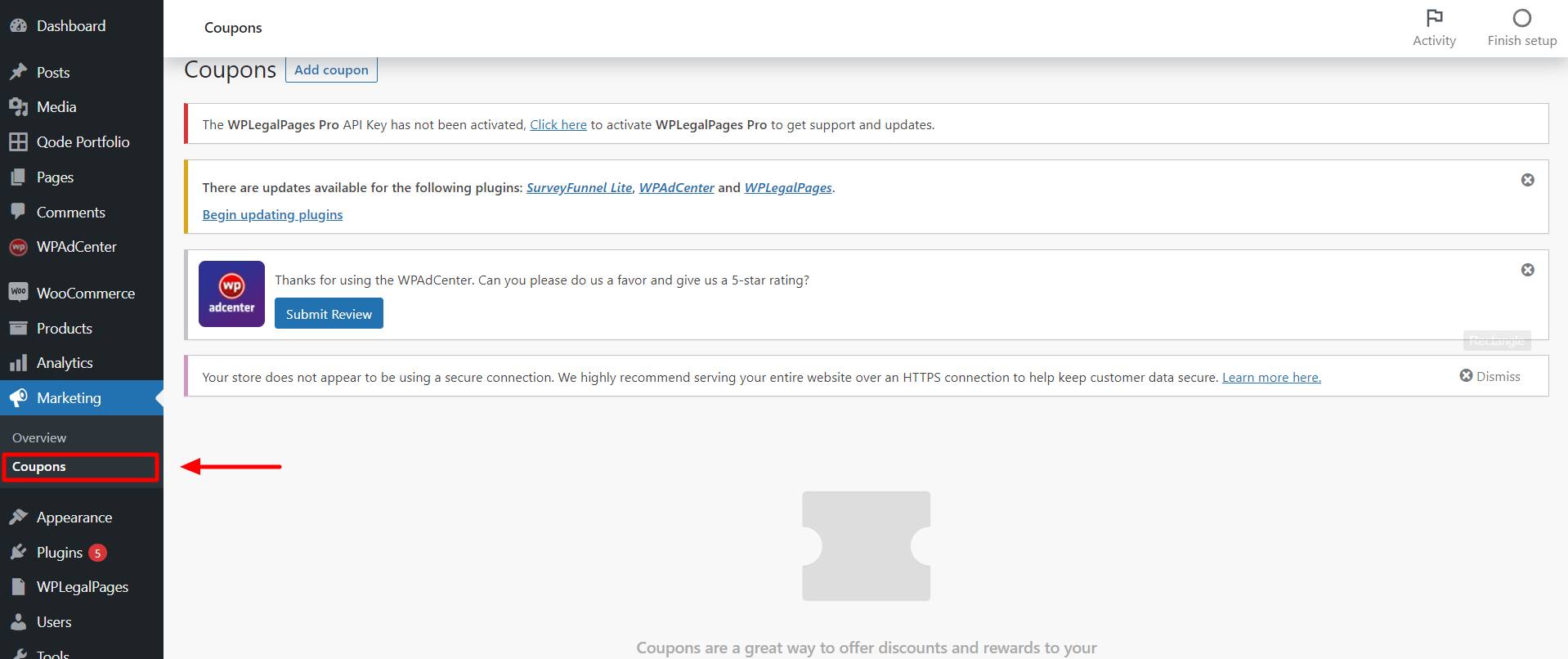 Coupons Page of WooCommerce dynamic pricing