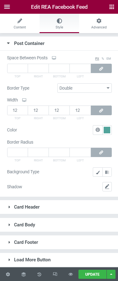 style post container - Facebook feed