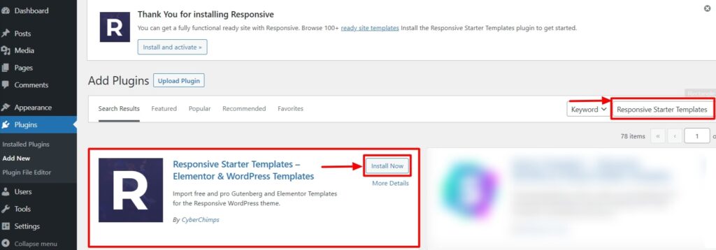 responsive starter templates plugin