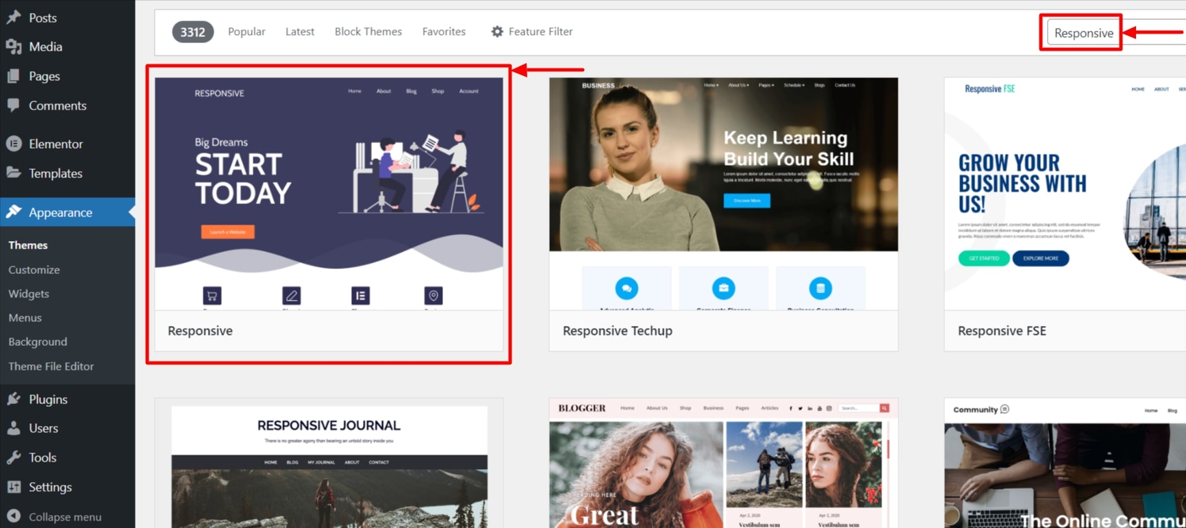 Search for Responsive Theme