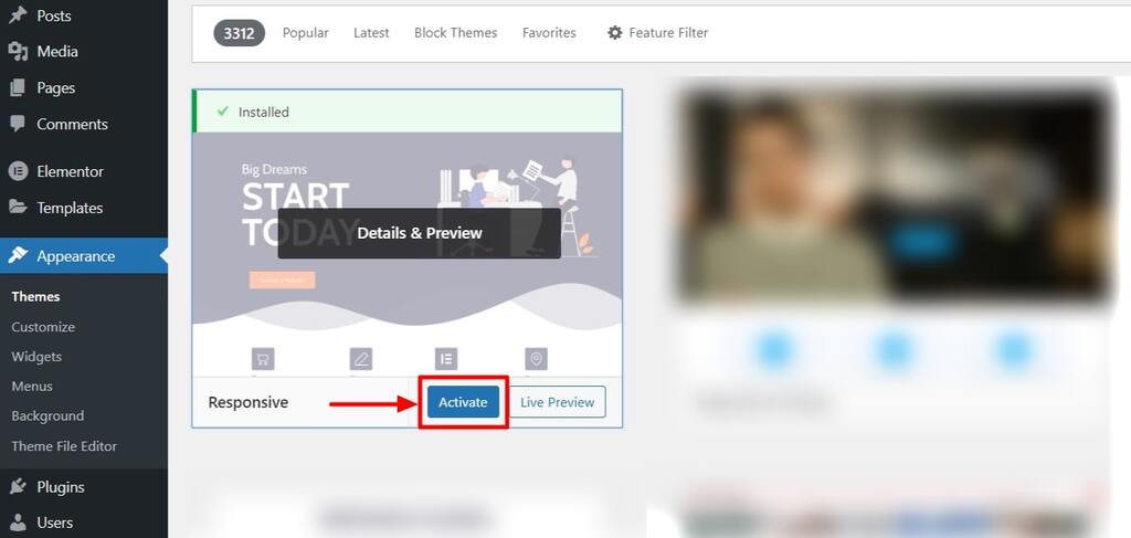 Activate the Responsive Theme