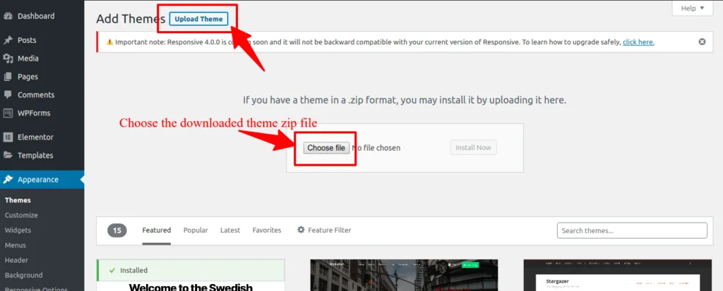 Upload the zip folder