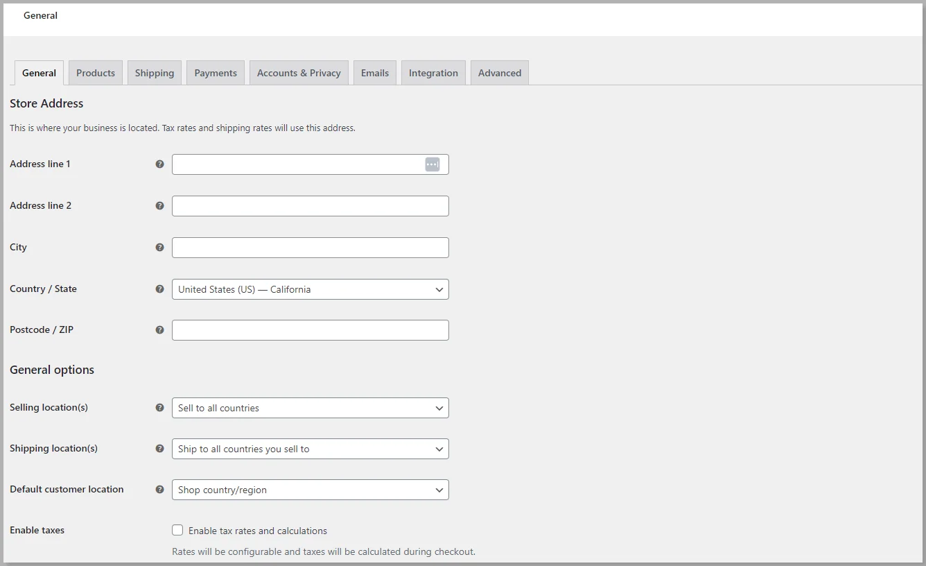 General WooCommerce settings