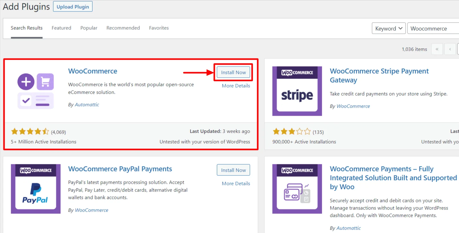 Install WooCommerce plugin