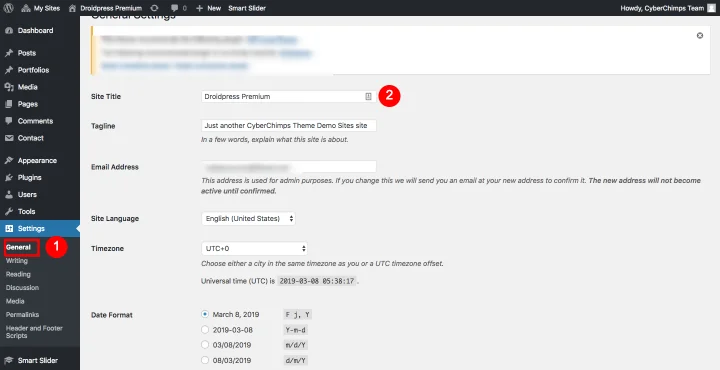 wordpress-change-site-title-settings