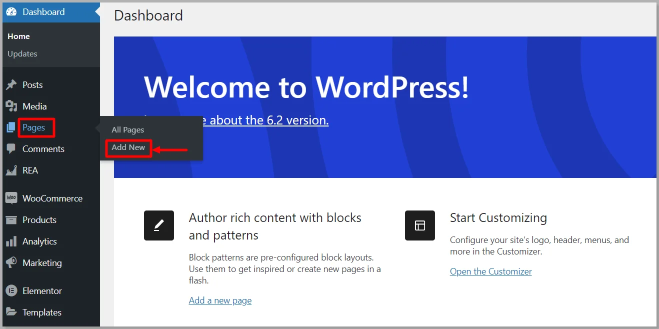 Add new WordPress page