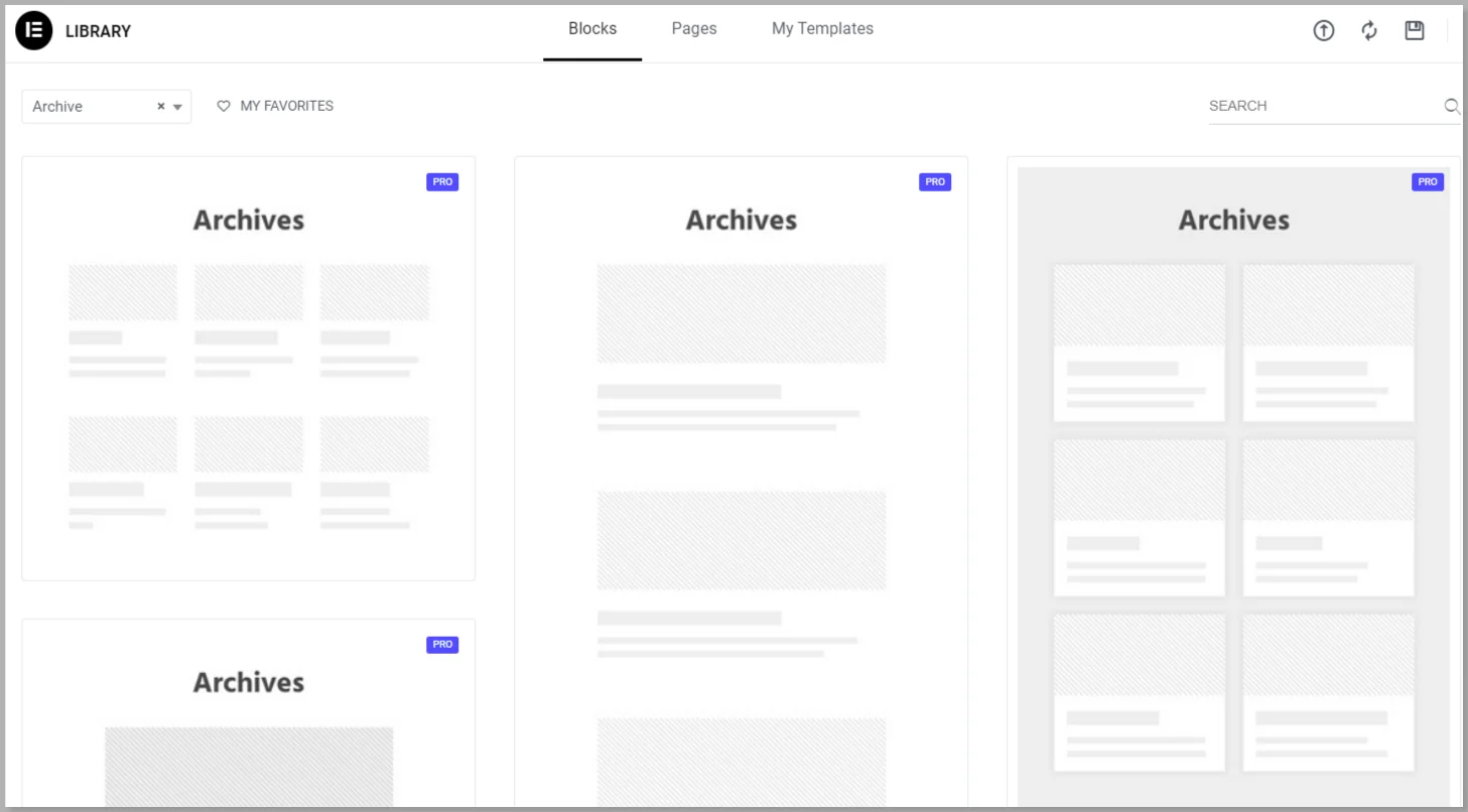 Archive page premade templates in Elementor theme builder