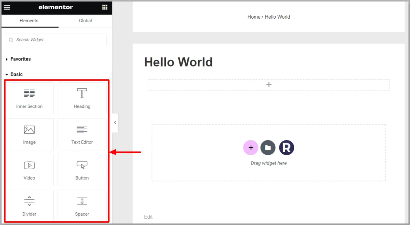 Drag and drop widgets to page