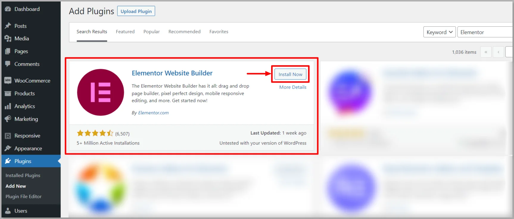 Install Elementor plugin