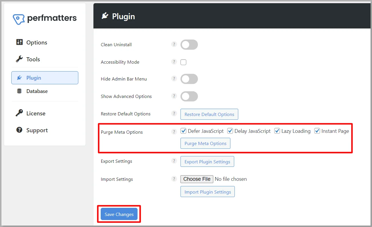 Clear cache with Perfmatters plugin