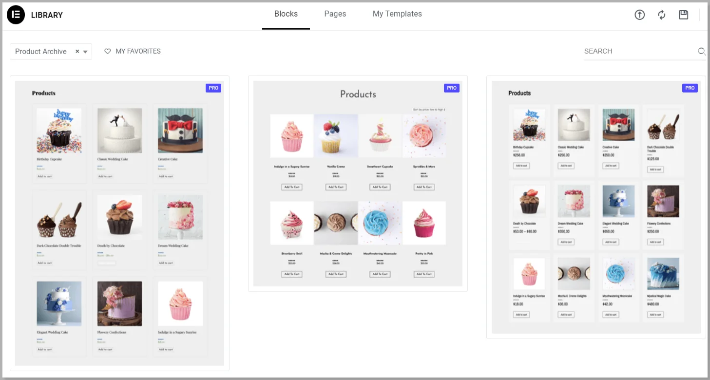 Product Archive page premade templates