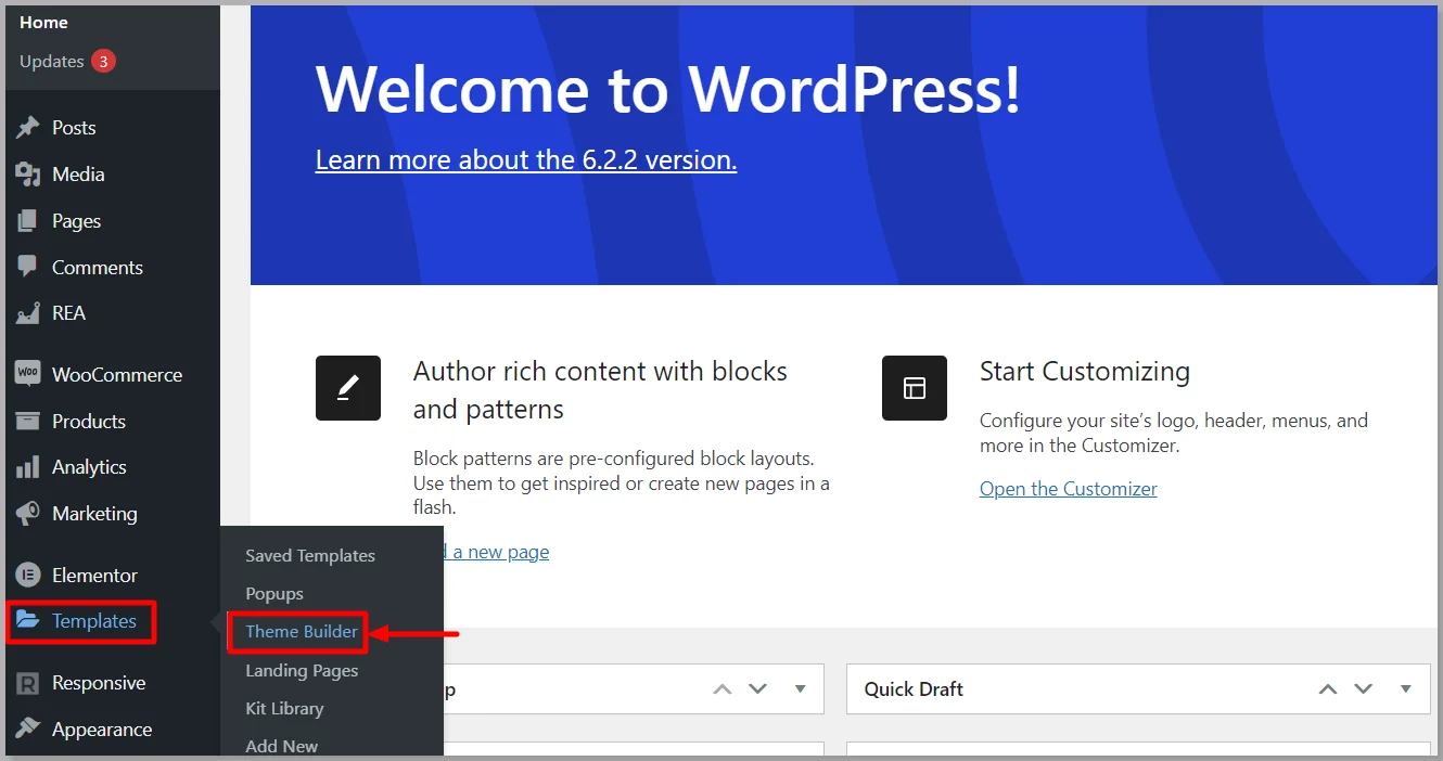 Access Elementor Theme builder