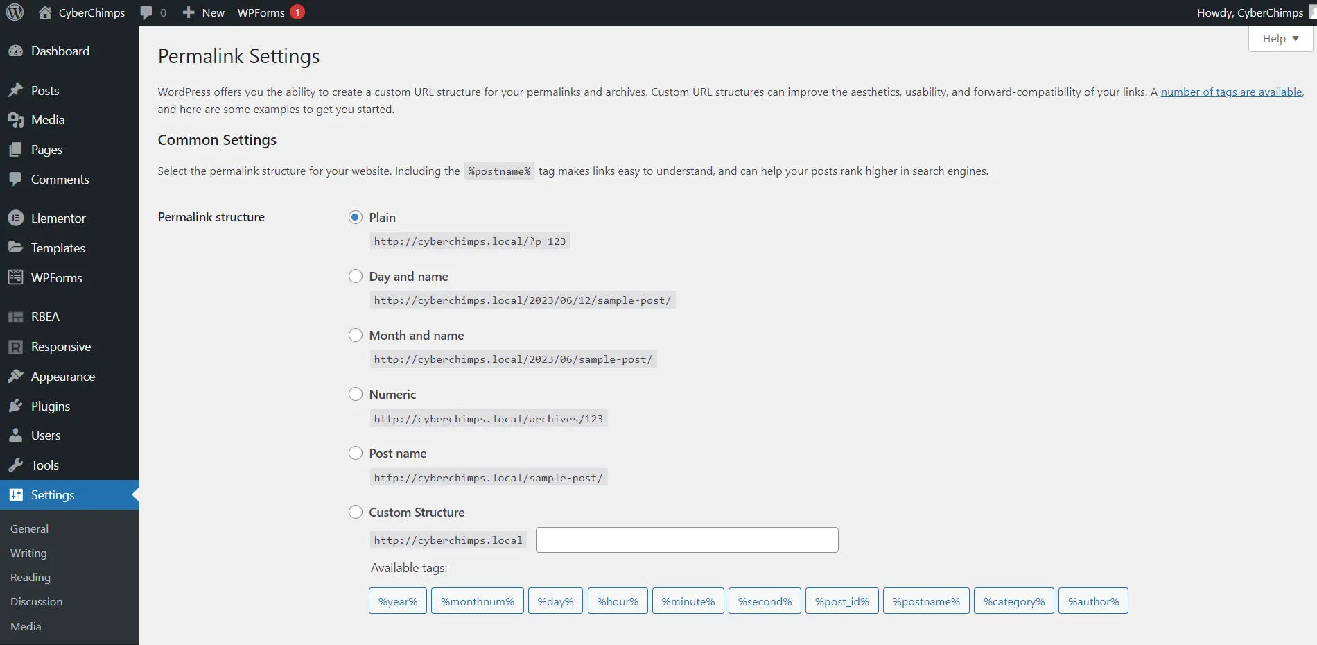 Permalink settings