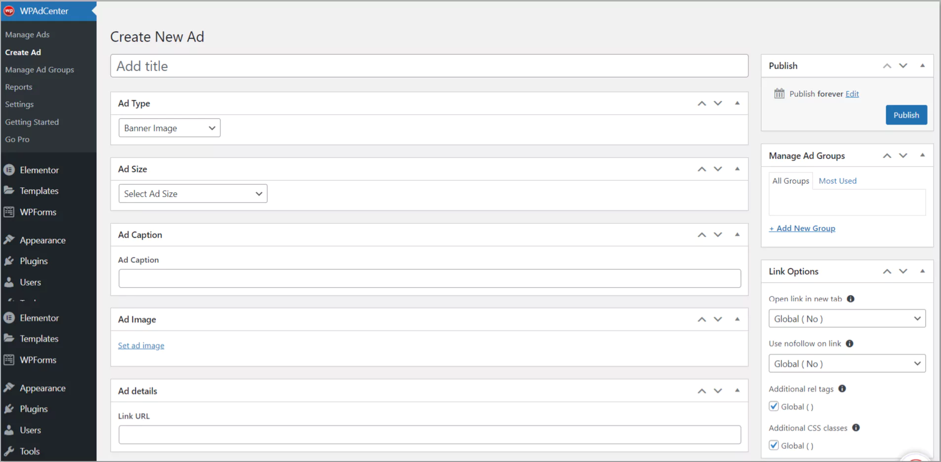 Create New Ad Page
