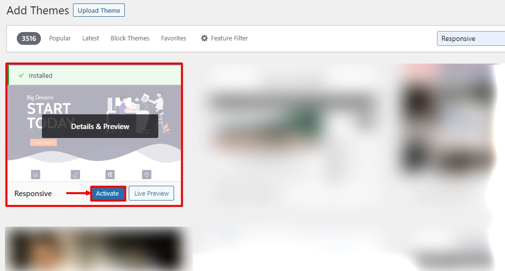 Activate Responsive WordPress theme