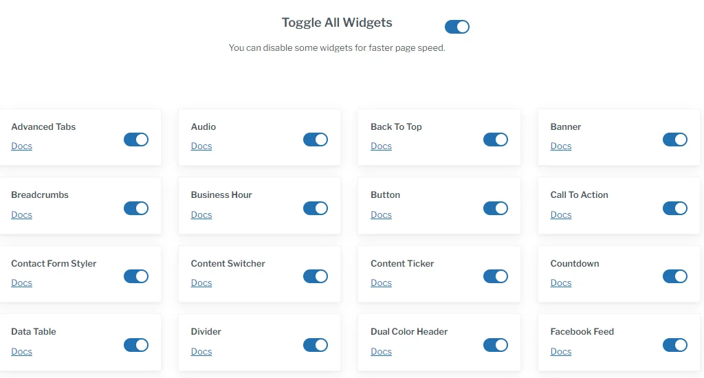 Toggle all Elementor widgets