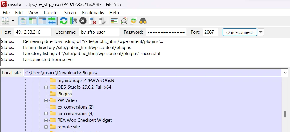 FTP Username and password