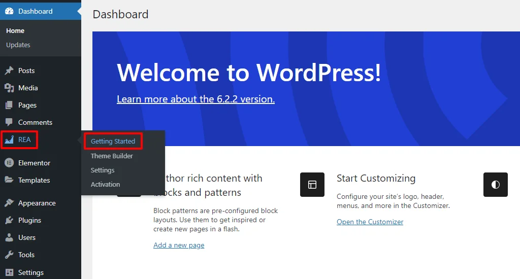 REA menu in WordPress