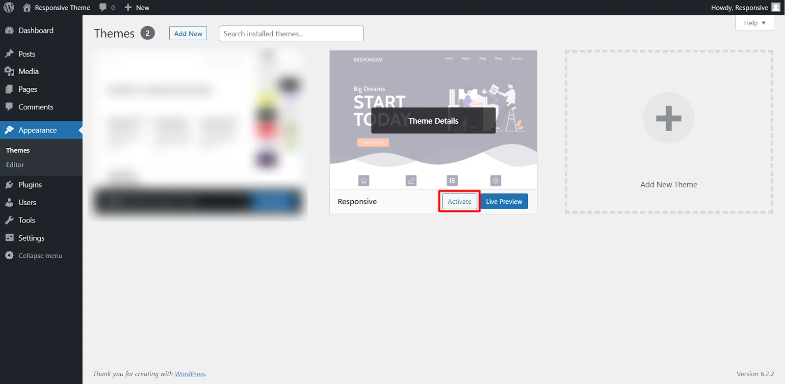 Activating theme