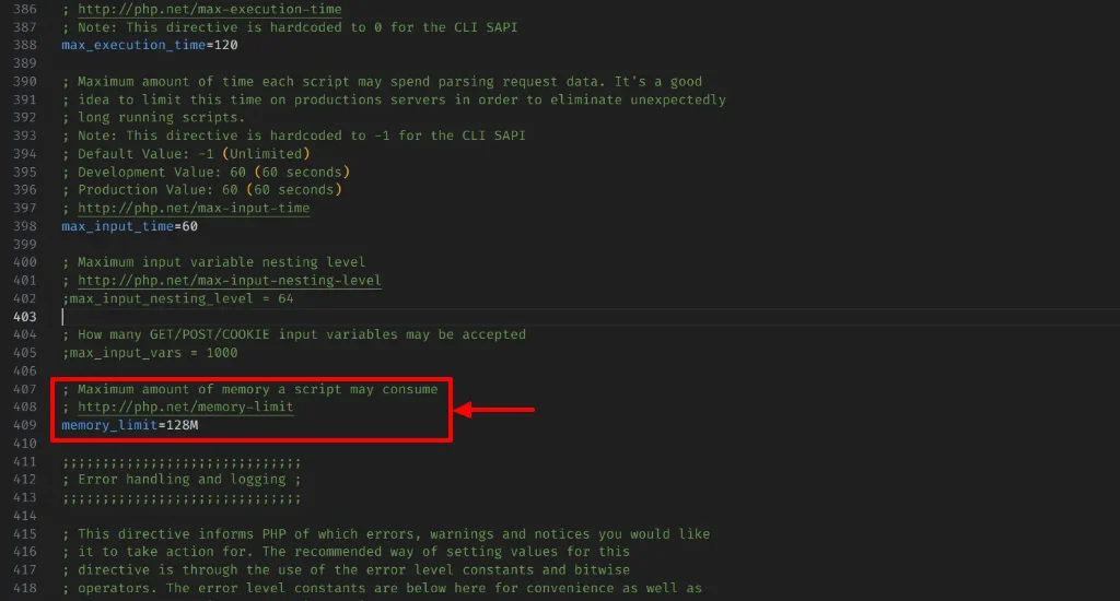 php.ini memory limit