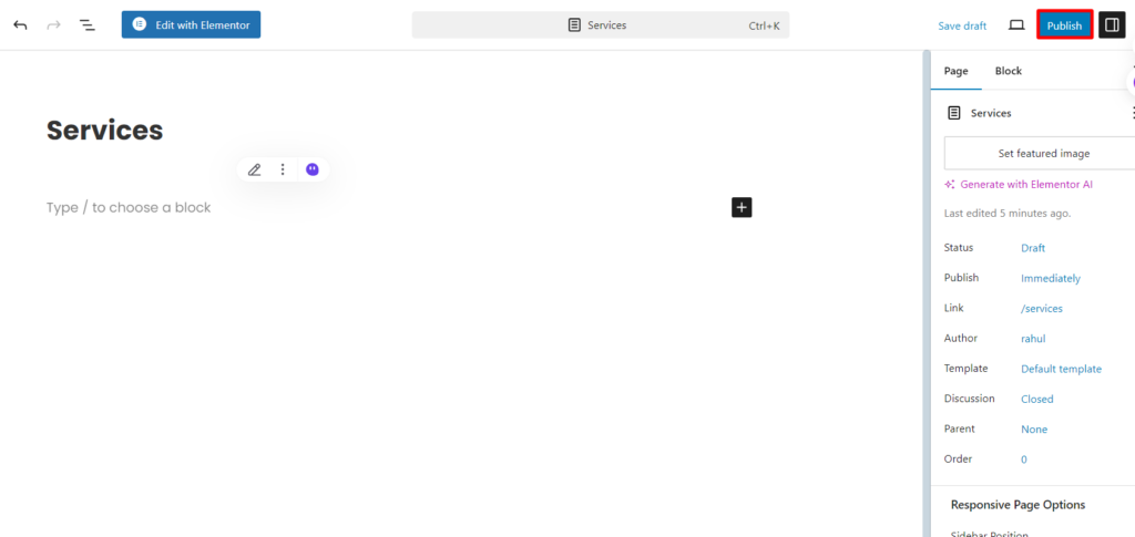 Publishing new page