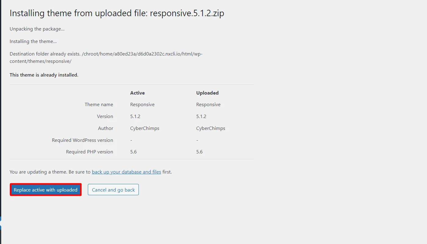 Replacing active with uploaded