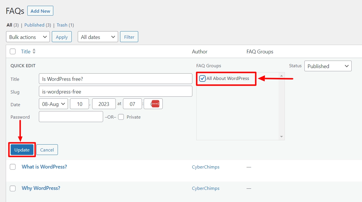 Update WordPress FAQ plugins