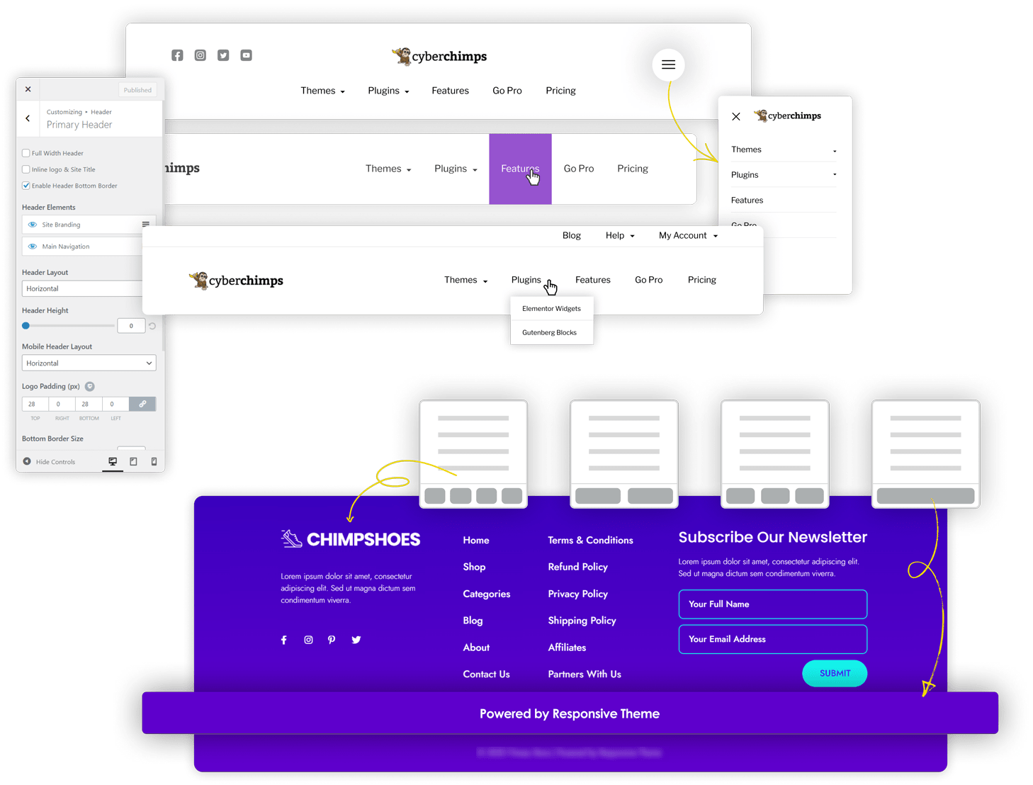 Responsive Pro header and footer builder