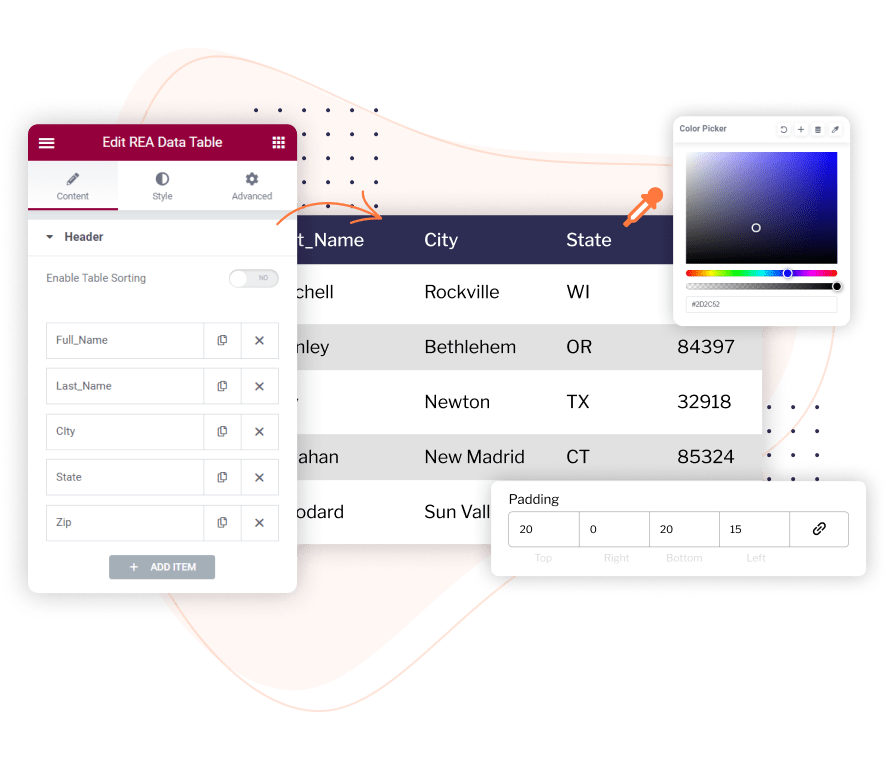 Responsive elementor addons data table widgets settings