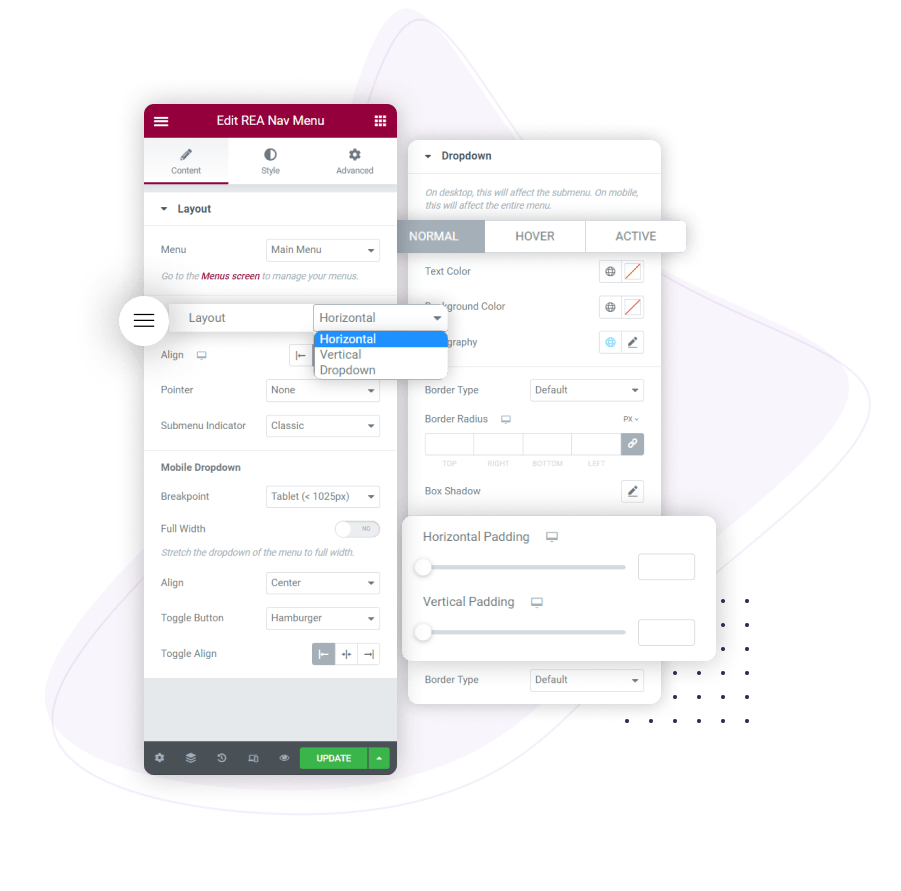 Responsive elementor addons navigation menu