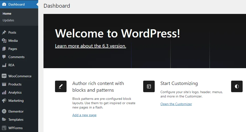 WordPress dashboard