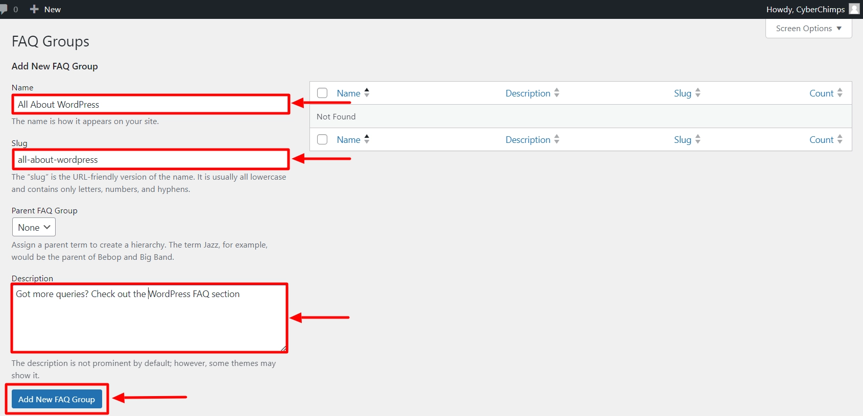 FAQ group settings