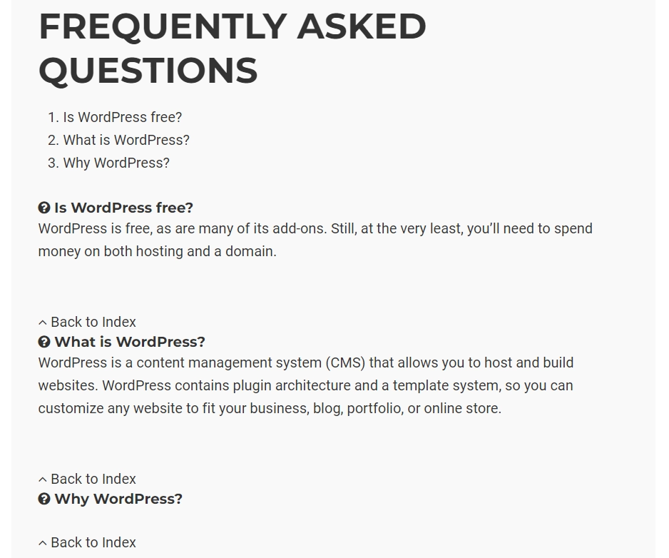 FAQ in a list style